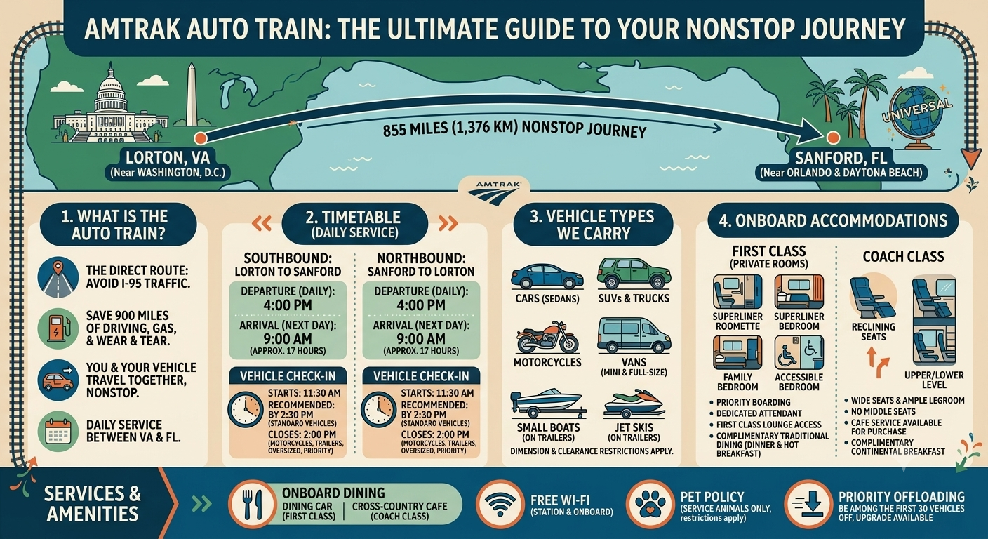 auto train Amtrak Sanford Florida to Lorton Virginia travel guide